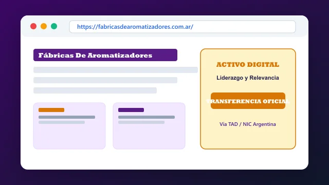 Vista del activo digital estratégico fabricasdearomatizadores.com.ar y transferencia formal